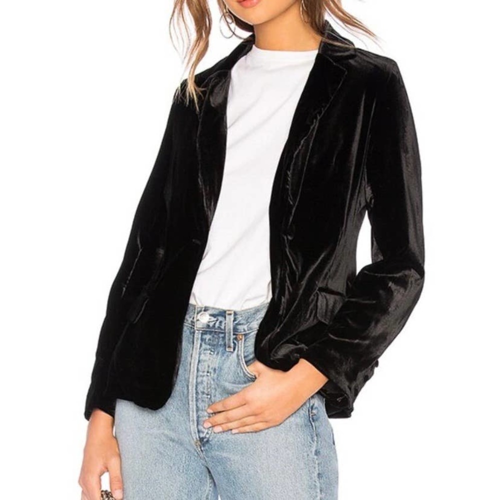 For Love and Lemons Velvet Jacket Blazer Black Silk Blend Women’s XS